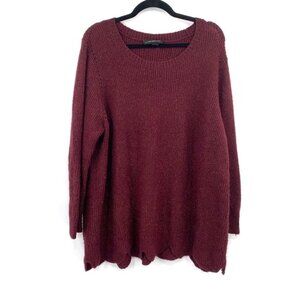 LANE BRYANT Sweater Tunic Burgundy Metallic Sweater Scallop Trim Multi 22 24